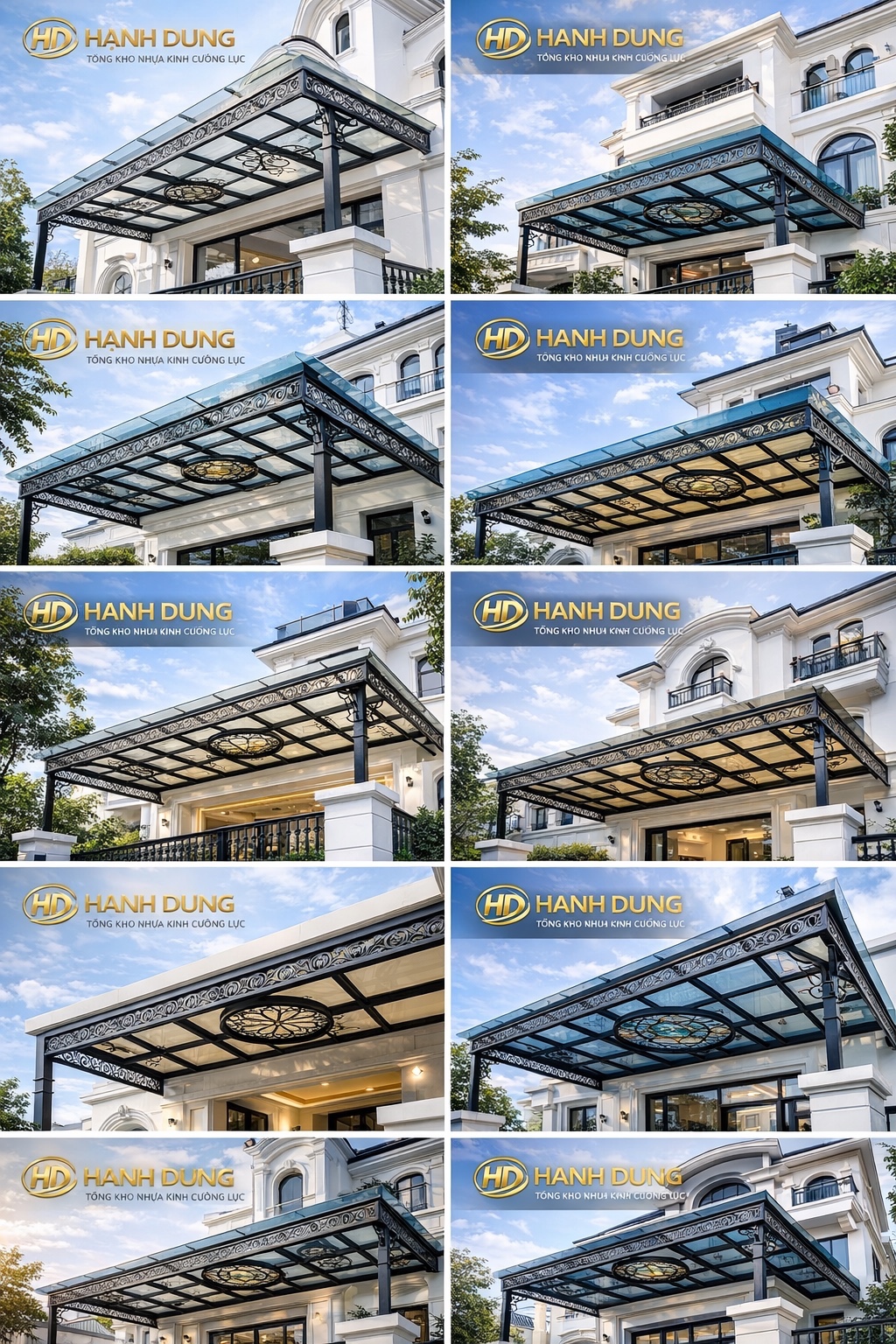 Công trình mái che nhựa kính cường lực HD Luxury